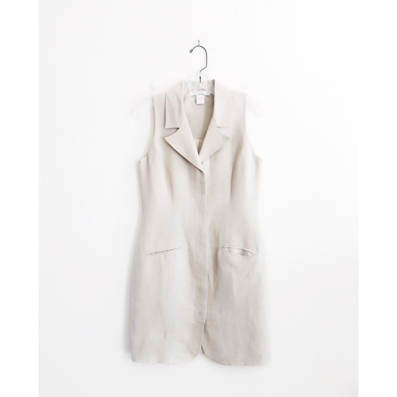 Vintage Dresses & Skirts - Vintage Minimalist Ecru Collared Sheath Dress sz 6